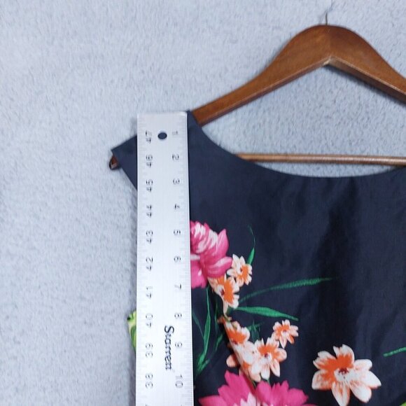 Eliza J Dress Women's 2 Black Rose Print Belted Boat Neck Sleeveless Party - Picture 4 of 16